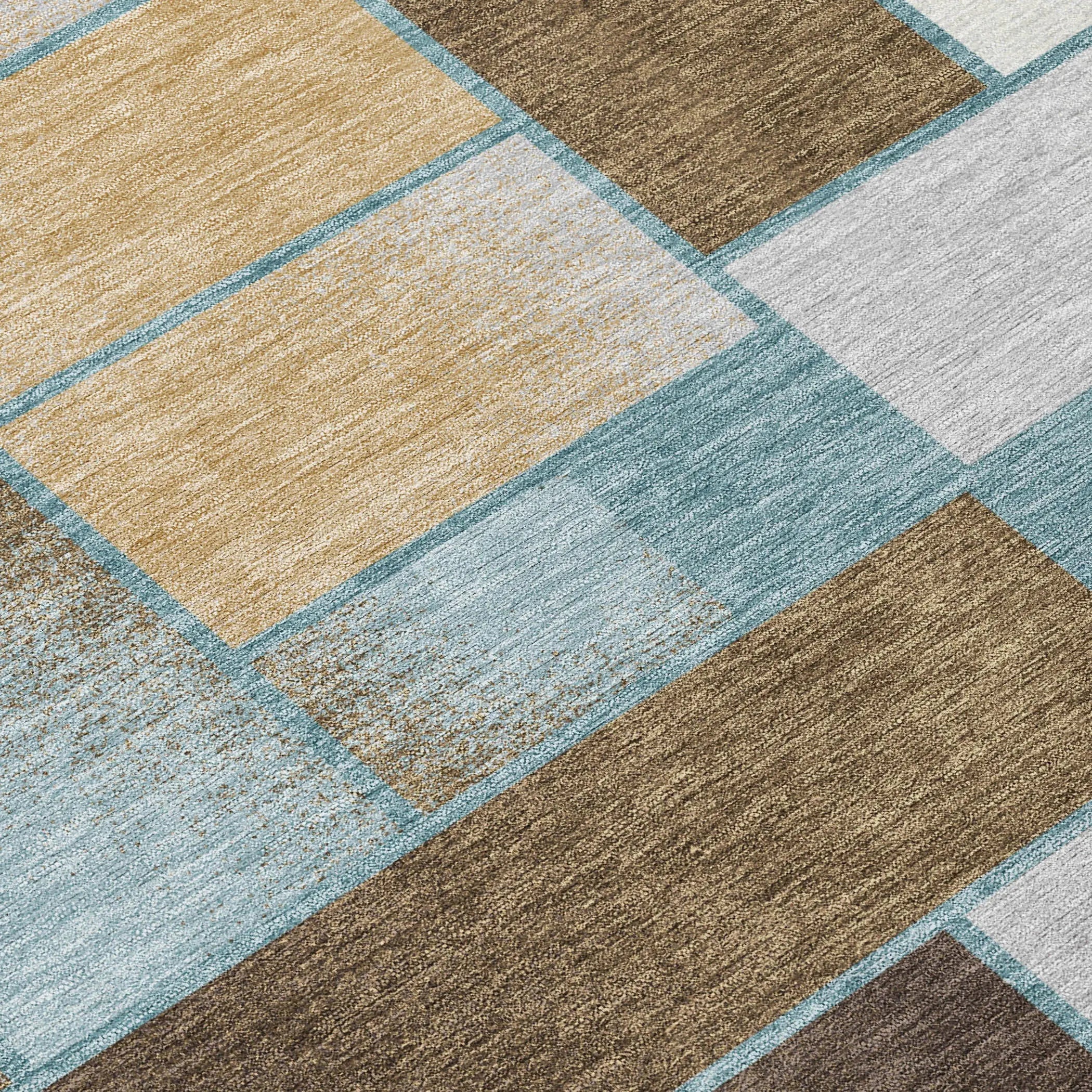 3' X 5' Teal Blue And Gold Geometric Washable Indoor Outdoor Area Rug Homeroots Outdoor